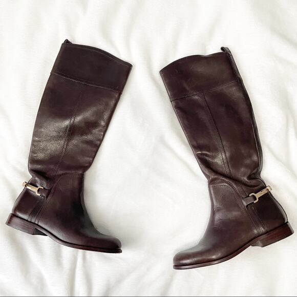 Tory Burch dark brown Jess riding boot equestrian gold hardware size 5 leather - Picture 1 of 10